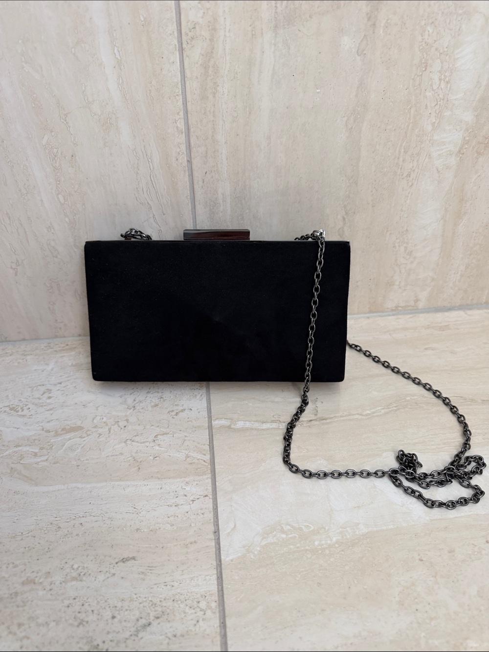 le chateau Black Suede Chain Clutch